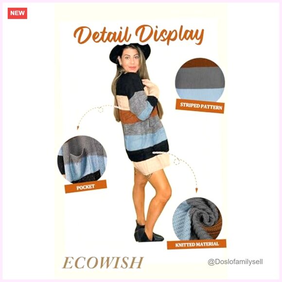 Women's Open Front Cardigan, Long Sleeve Knit Sweater with Pockets, Cozy - Picture 5 of 7